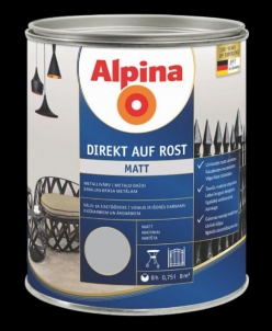 Dažai Alpina DIREKT AUF ROST MATT, RAL7016 antracito/tamsiai pilkos spalvos 2,5 ltr Emaljas krāsas