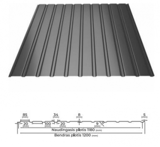 Trapezoidal profile steel roof Bilka T8 (sieninis) 0,45 mm blizgus