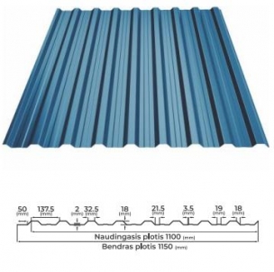 Trapezoidal profile steel roof Bilka Trapez T18 (stoginis / sieninis) 0,5 mm blizgus