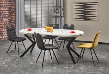 Industrinio stiliaus valgomojo stalas Peroni (išskleidžiamas) baltas marmuras / juoda Valgomojo stalai