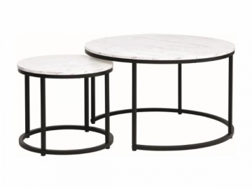 Dviejų kavos staliukų komplektas Dion baltas marmuras / juoda Svetainės staliukai