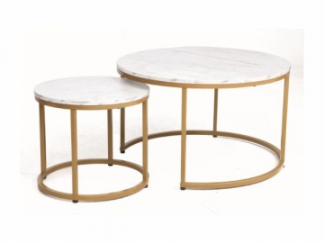 Dviejų kavos staliukų komplektas Dion baltas marmuras / auksinė Svetainės staliukai