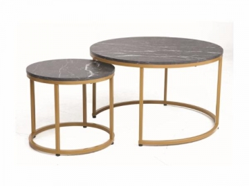 Dviejų kavos staliukų komplektas Dion juodas marmuras / auksinė Svetainės staliukai