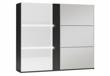 Cupboard TUNIS 250 juoda/white sparkling Bedroom cabinets