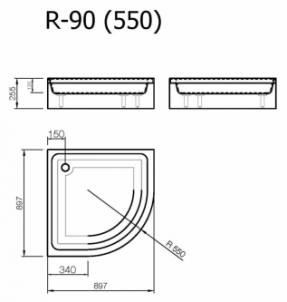 Akmens masės pusapvalis dušo padėklas VISPOOL R-90 (r550)