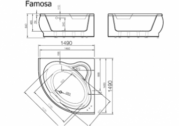 Akmens masės vonia VISPOOL FAMOSA 147x147 balta