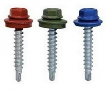 Stoginis sraigtas 4.8x35 su tarpine,RAL 8004 250vnt Roof screws with gasket, painted (in a tree)