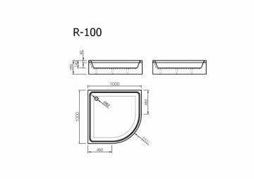 Akmens masės dušo padėklas VISPOOL R-100, 100x100 cm, pusapvalis, R-550