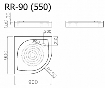 Akmens masės pusapvalis dušo padėklas VISPOOL RR-90 (r550)