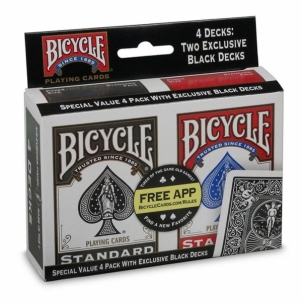 Bicycle Rider Standard keturios kortų kaladės (Juodos, raudonos) Žaidimai, kortos