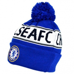 Chelsea F.C. žieminė kepurė su bumbulu ir tekstu (Mėlyna)