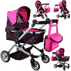 Daugiafunkcinis lėlių vežimėlis 4in1, rožinis/juodas Izglītojošās rotaļlietas