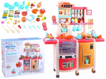 Didelė vaikiška virtuvėlė su šaldytuvu ir orkaite, raudona 100x80x30 Educational toys
