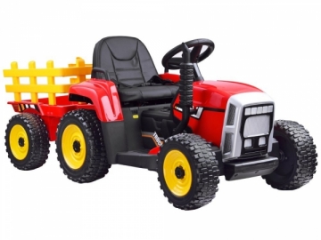 Didelis elektrinis traktorius su priekaba, raudonas Elektriniai automobiliai vaikams
