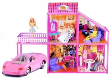 Didelis lėlių namas su automobiliu
