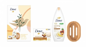 Dovanų komplekts Dove Nourish ing Care body care gift set with soap dish