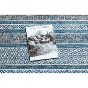 Dryžuotas mėlynas kilimas su raštais LOFT Boho | 80x150 cm 