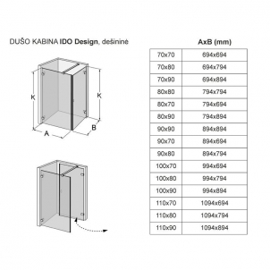 Shower enclosures IDO Design, dešininė 100x80