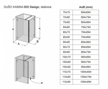 Shower enclosures IDO Design, dešininė 80x80