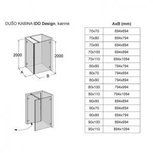 Dušo kabina IDO Design, kairinė 70x100