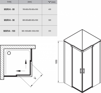 Shower enclosures Ravak Matrix, MSRV4-100/100, satinas+Transparent