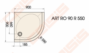 Dušo padėklas PAA ART 90x90 su panele ir kojelėmis, baltas (radius 550)