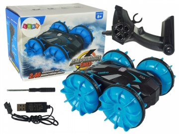 Dvipusis automobilis-amfibija su nuotolinio valdymo pultu, mėlynas радио управляемыe машинки для детей