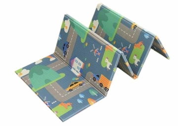 Didelis dvipusis sulankstomas edukacinis kilimėlis vaikams Raidės ir transportas (150x200 cm)