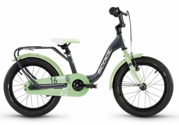 Dviratis SCOOL niXe 16 1-speed coaster-brake Aluminium dark grey-pastel green Велосипеды для детей