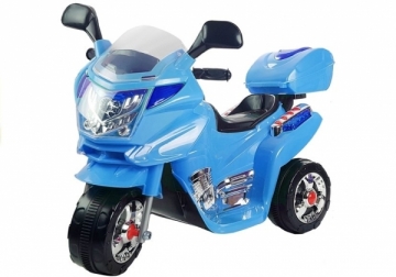 Elektrinis motocikliukas su bagažine, šviesiai mėlynas