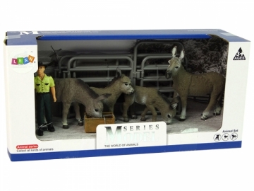 Figūrėlių rinkinys (asilai, ūkininkas, tvora), pilkos spalvos Dzīvnieku figūras