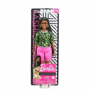 GHW58 Barbie Fashionistas Doll with Long Brunette Braids Wearing Neon Green Animal-Print Top MATTEL