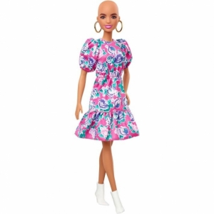 GHW64 Barbie Fashionistas Doll with No-Hair Look Wearing Pink Floral Dress MATTEL
