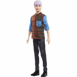 GHW70 Barbie Ken Fashionistas with Sculpted Purple Hair Wearing a Color-Blocked Plaid Shir MATTEL