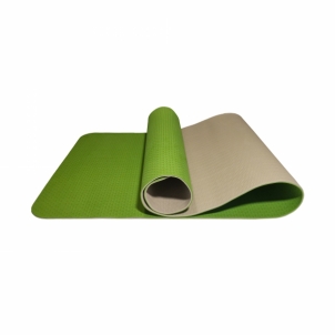 Gimnastikos/jogos kilimėlis TPE dvipusis KP-189 Žalias/pilkas Gimnastikos čiužiniai, kilimėliai