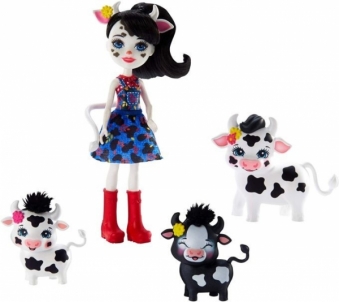 GJX44 / GJX43 Enchantimals Cambrie Cow Doll with Ricotta & Family MATTEL