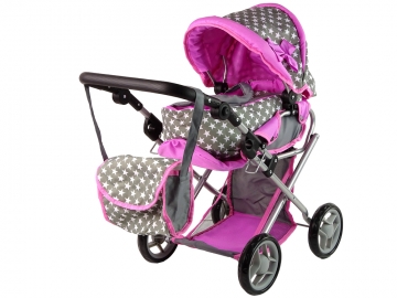 Gray Pink Stars vaikiškas vežimėlis lėlėms su krepšiu Educational toys