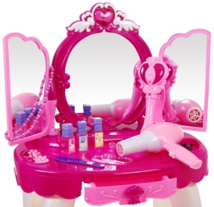 Vaikiškas grožio staliukas su kėdute ir kitais priedais, rožinis