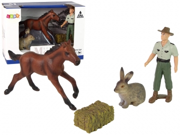Gyvūnų figūrėlių rinkinys (rudas arklys, kiškis, ūkininkas) Dzīvnieku figūras