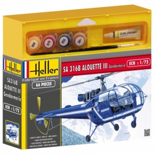 Klijuojamas plastikinis sraigtasparnio modelis Heller 50286 ALOUETTE III GENDARMERIE 1/72 Klijuojami modeliai vaikams