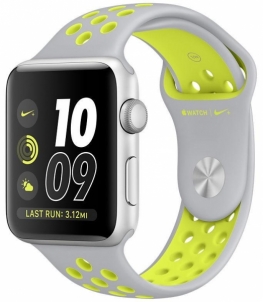 Išmanusis laikrodis Apple iWatch Nike+ 38mm Silver Aluminium/Silver Yellow Sport Band MNYP2ZP/A USED (grade:A)
