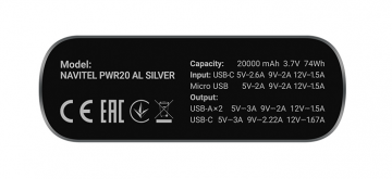 Išorinė baterija Navitel PWR20 AL Silver