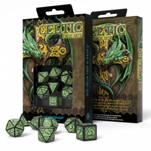 Kauliukų rinkinys Celtic 3D Revised (juodos ir žalios sp.) Žaidimų kauliukai, runos, švytuoklės
