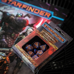 Kauliukų rinkinys Starfinder: Dead Suns (tamsiai mėlynos ir oranžinės sp.)