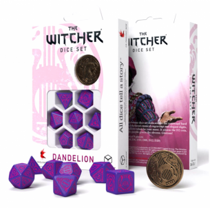Kauliukų rinkinys The Witcher Dandelion (violetinės ir rožinės sp.) Ezotērika, rūnas, kauliņi