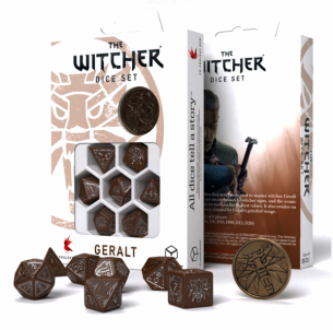 Kauliukų rinkinys The Witcher Geralt (rudos ir sidabrinės sp.) Žaidimų kauliukai, runos, švytuoklės