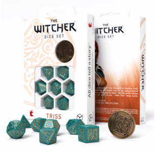 Kauliukų rinkinys The Witcher Triss (turkio ir auksinės sp.) Žaidimų kauliukai, runos, švytuoklės