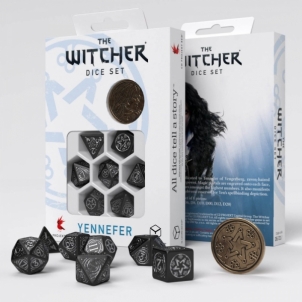 Kauliukų rinkinys The Witcher Yennefer - The Obsidian Star (juodos ir sidabro sp.) Žaidimų kauliukai, runos, švytuoklės