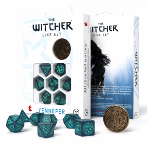 Kauliukų rinkinys The Witcher Yennefer (tamsiai mėlynos ir turkio sp.) Žaidimų kauliukai, runos, švytuoklės