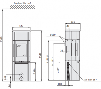 Oven Contura 596T STYLE, juoda sp., aukštos durys, muilo akmuo (komplektas: 298614, 298092, 803377, 698965)